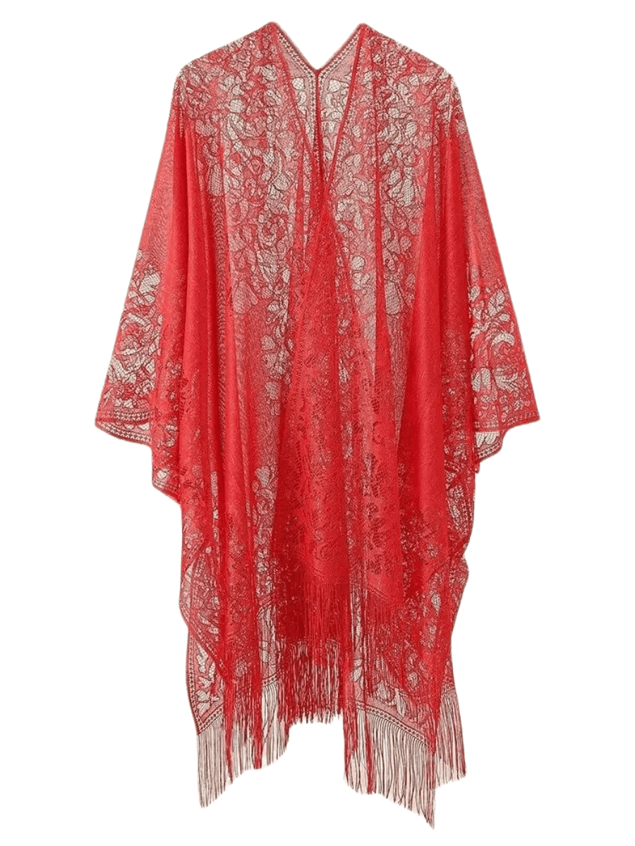 Poncho Femme Bohème Élégance Transparente    Rouge / Taille unique largueur 90cm longueur 120cm / Acrylique
