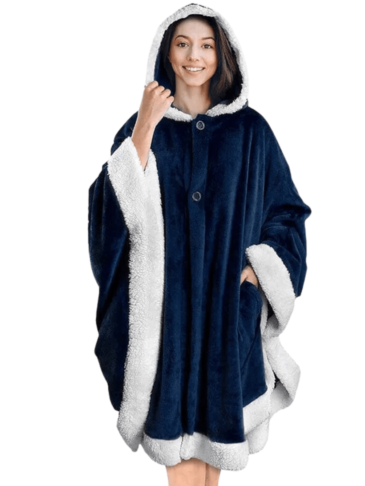 Poncho Polaire Femme  bleu / Une Seule Taille / 100% Coton Sherpa