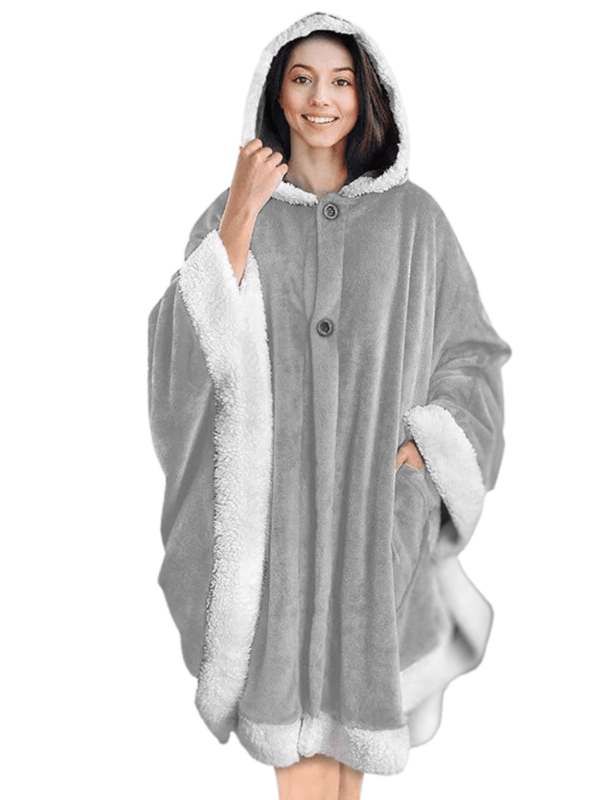 Poncho Polaire Femme  Gris Clair / Une Seule Taille / 100% Coton Sherpa