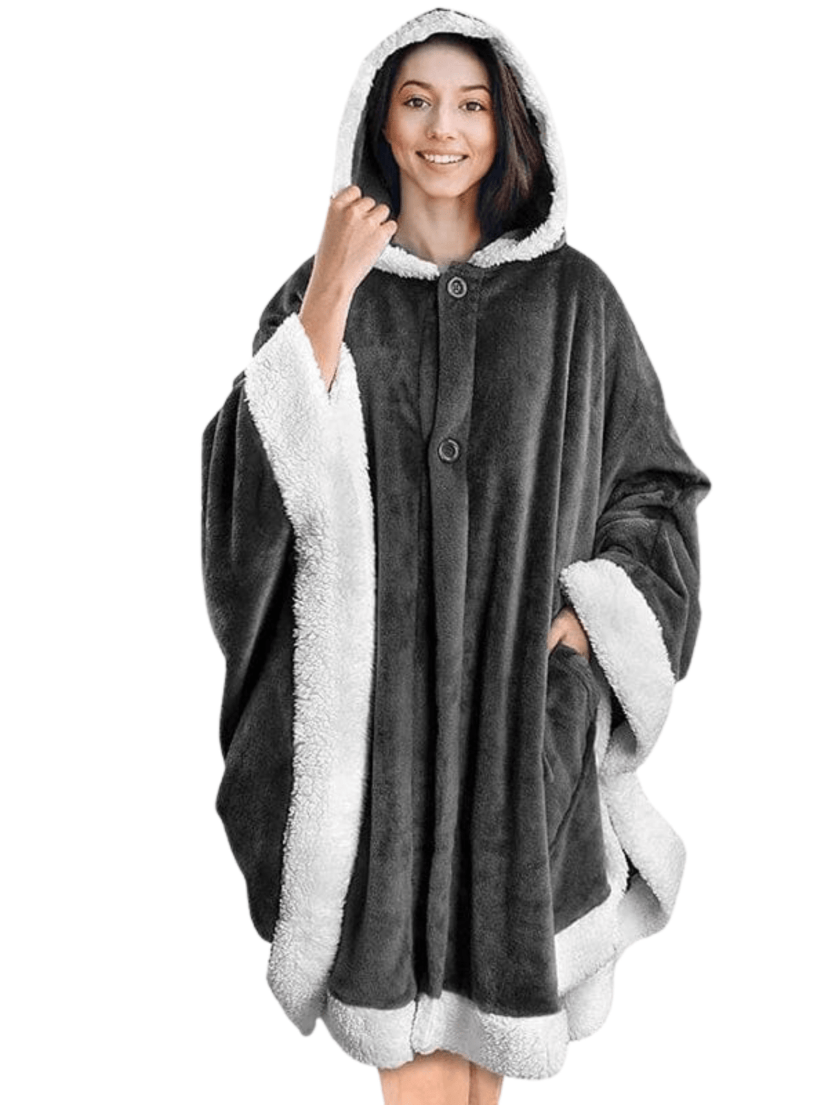 Poncho Polaire Femme  Gris / Une Seule Taille / 100% Coton Sherpa
