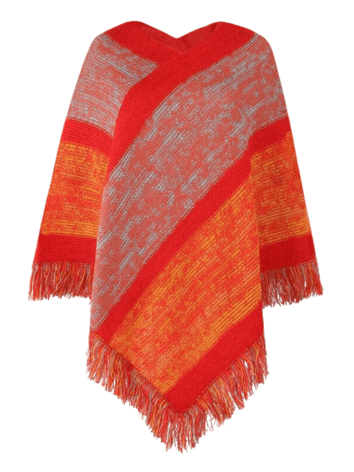 Poncho Femme  'Arc-en-Ciel Chic'  Rouge / Taille Unique / Acrylique Doux